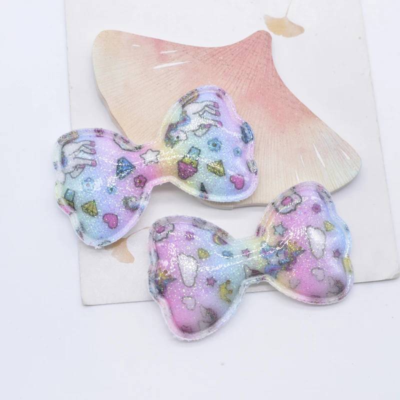 12Pcs 60*35mm Printed Kawaii PU Leather Bow Tie Applique for Hat Clothes Sewing Patches DIY Headwear Hair Clip Decor Accessories
