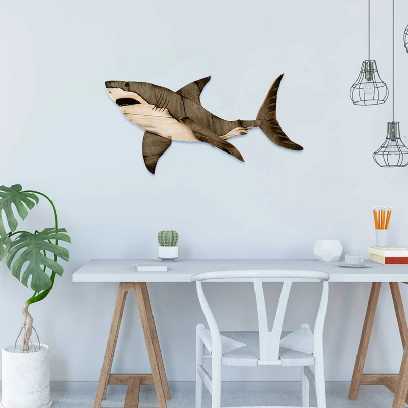 ●Wooden Sea Fish Decor Statue Whale Figurine Sculpture Ornament Rustic Decoration Wall Hanging Decoration,E