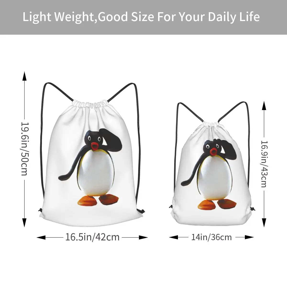 Pingu Backpacks Portable Drawstring Bundle Pocket Sports Bag Book Bags for Man Woman Students