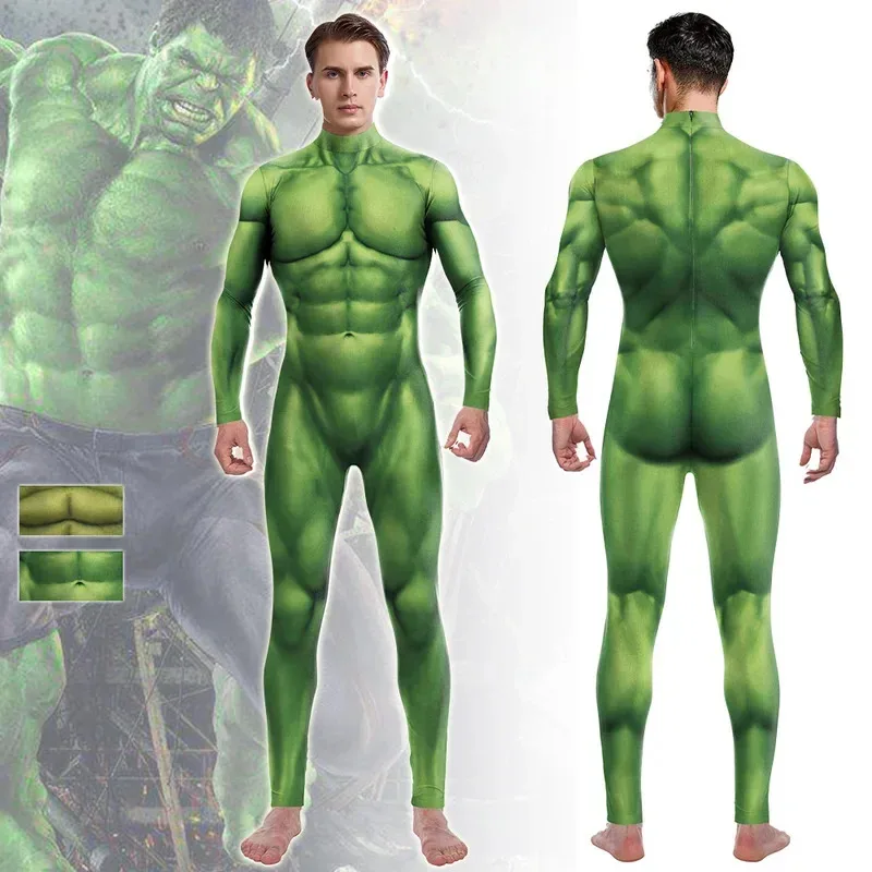 

Superhero Bruce Banner Hulk Muscle Tights Jumpsuits Cosplay Costume Men Women Halloween Party Performance Zentai Bodysuit