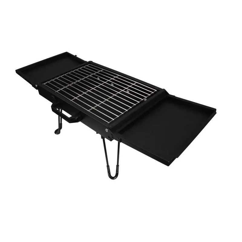 Mini Foldable Camping BBQ Grill with Automatic Rotating Motor Iron Construction Touch Control for Easy Taking BLACK
