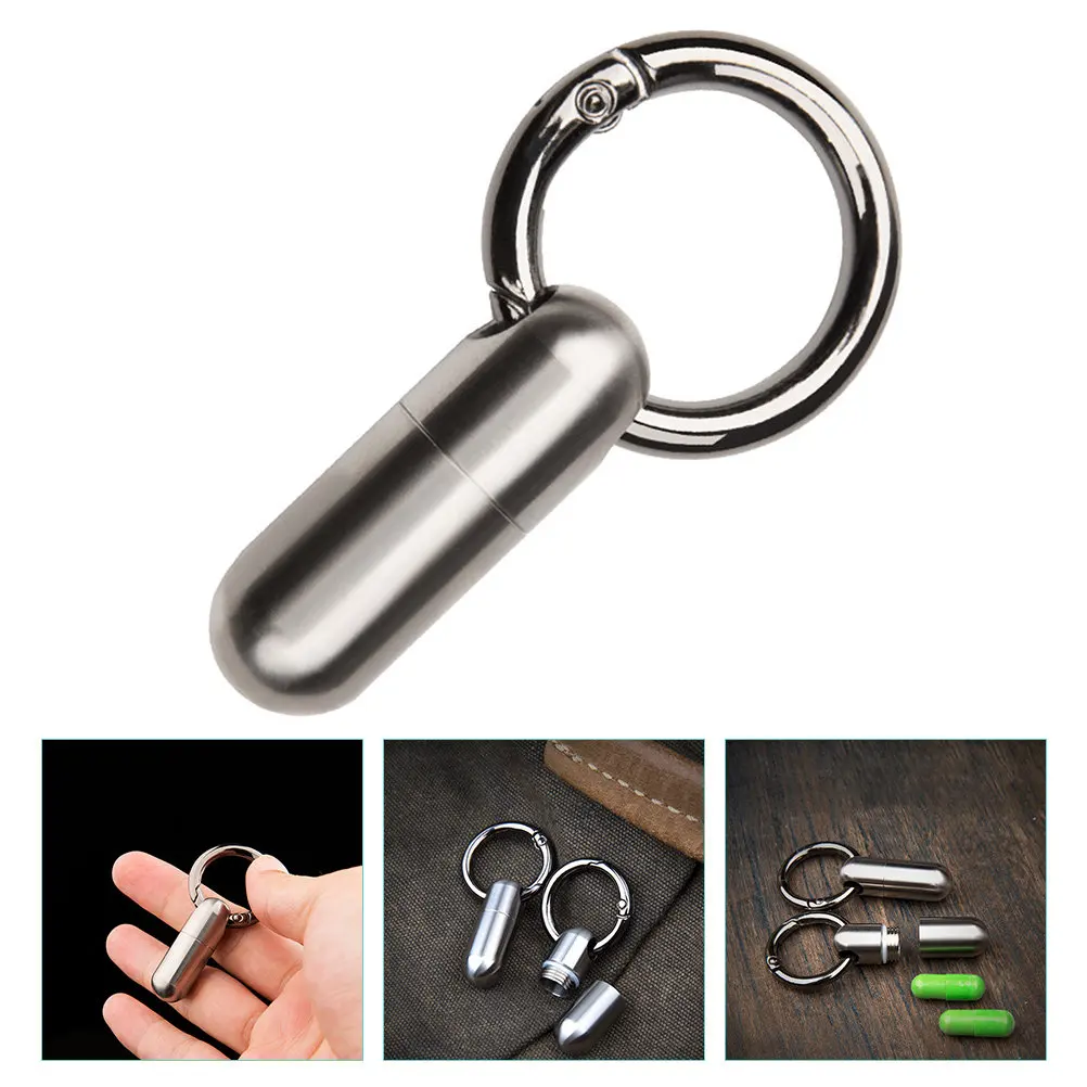 

Compact Portable Pills Box Keychain Pill Storage Case Container Secure Seal Travel Holder Small Bottle Key Ring