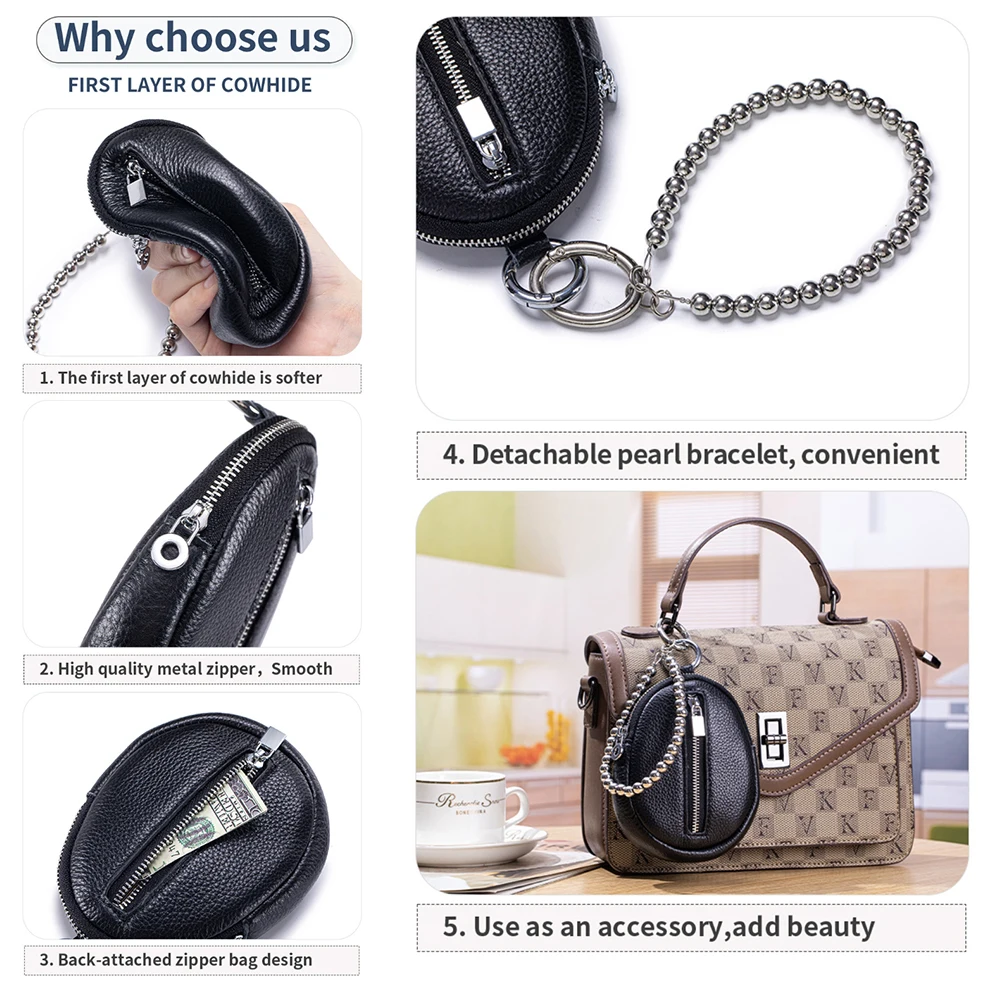 Новый женский браслет из натуральной кожи с жемчугом, нулевой кошелек, простая сумка для хранения монет, помады, сумка для наушников, сумка с подвеской