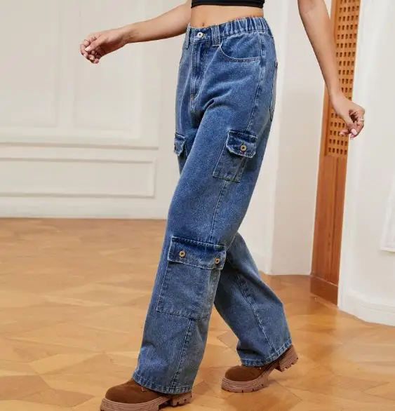 

Women's Pants 2025 Spring and Autumn New Washed Semi Elastic Design, Personalized Denim Workwear, Casual Pants, Women's Clothing