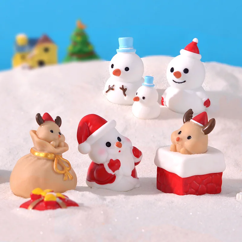 Figurine Miniature Snowman Elk Santa Claus Micro Landscape Ornaments For Christmas Decorations Hoom Desk Accessories Room Decor