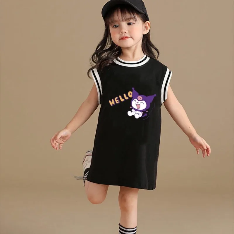 

Kuromi Anime Kawaii Sanrio Ins Fashion Shirt Cute Cartoon Ins Children Sleeveless Basketball Skirt Clothes Gifts for Kids