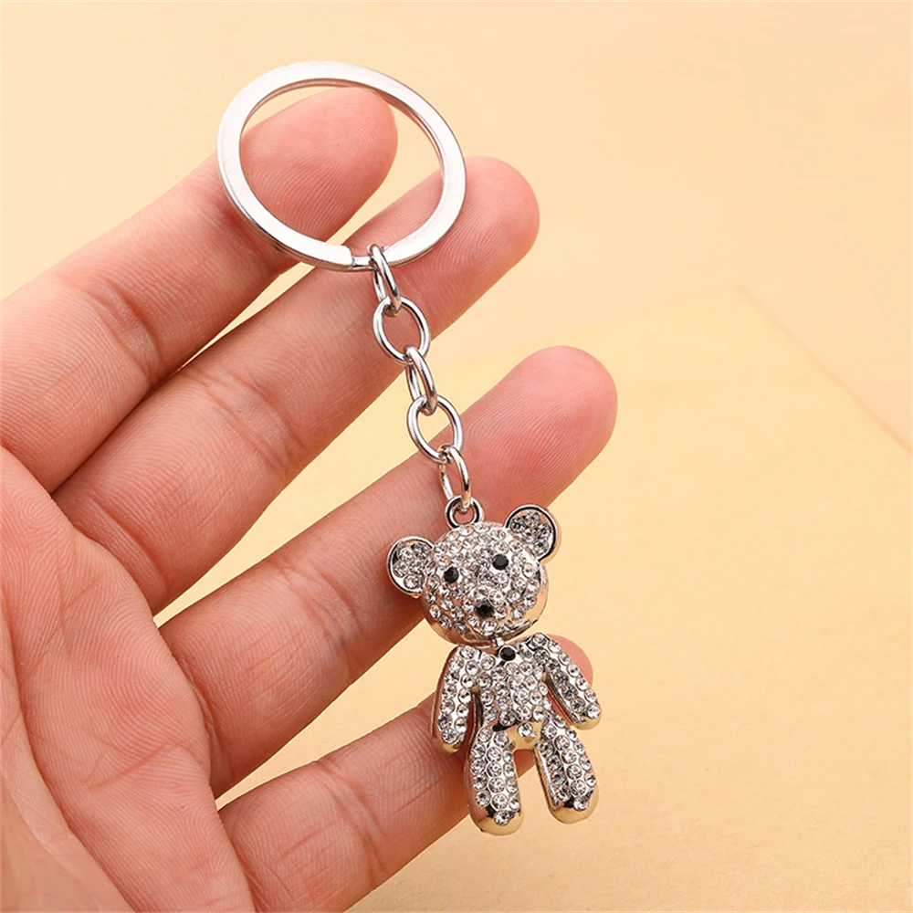 Mini Rhinestone Bear Keychain Cute Cartoon Animal Keyring for Women Men Car Key Holder Fashion Handbag Accessories Couple Gift