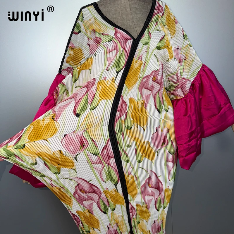 WINYI Geplooide elastische slanke jurk casual beach cover up moslim vrouw kaftan abaya dubai luxe lange down boho avondjurk