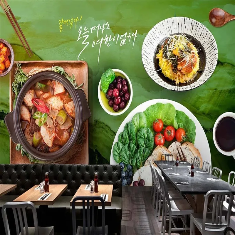 Green Healthy Food Korean Cuisine Restaurant Supper Food Industrial Decor Background Mural Wallpaper 3D Snack Bar Wall Paper 3D