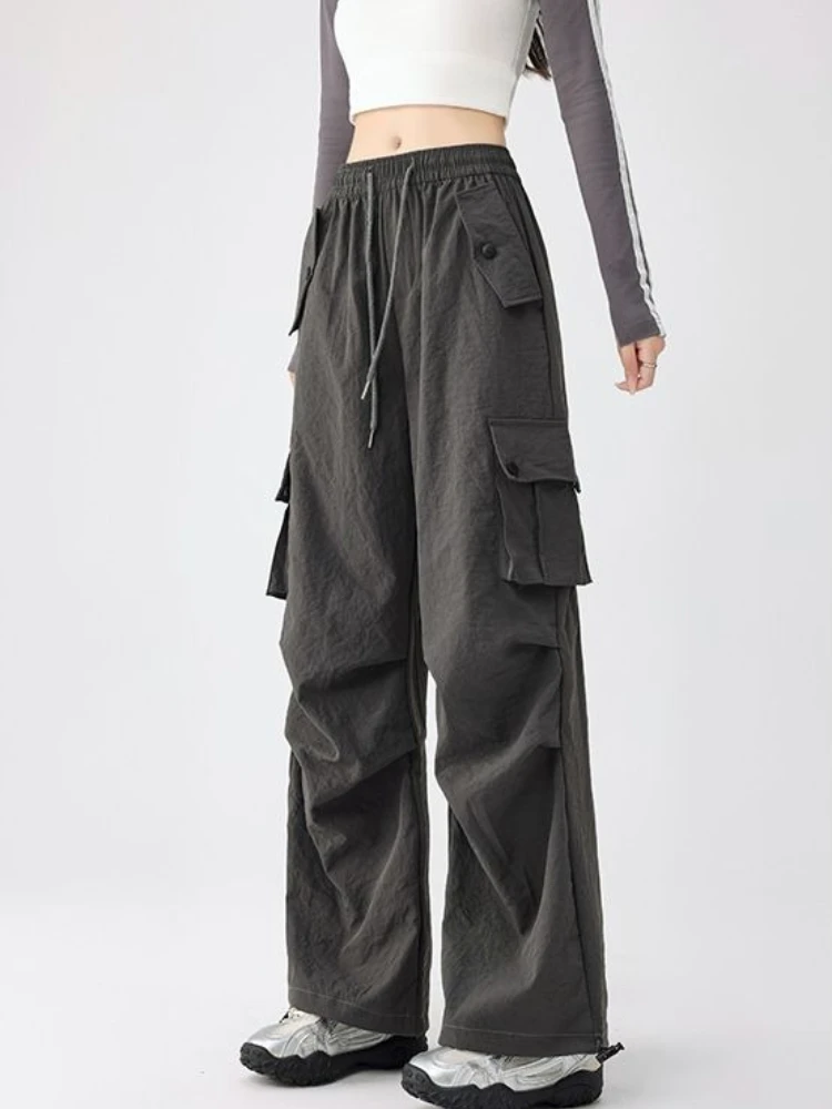 

Fashion Women's High Waist Parachute Pants Quick Dry Wide Leg Casual Sportswear Summer 2026 Trendy Trousers