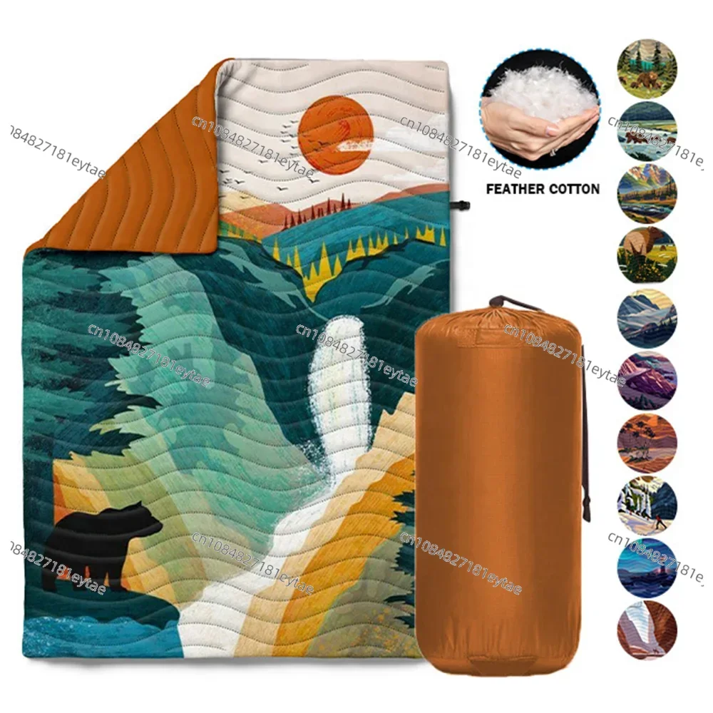 Custom Quilting Nylon Water Resistant Camping Mat Blanket Winter Warm Lightweight Hiking Goose Down Blanket