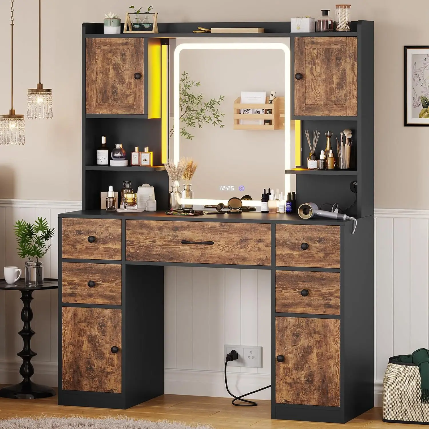 

Large dressing table with lamp and charging station, dressing with mirror, dressing with drawers