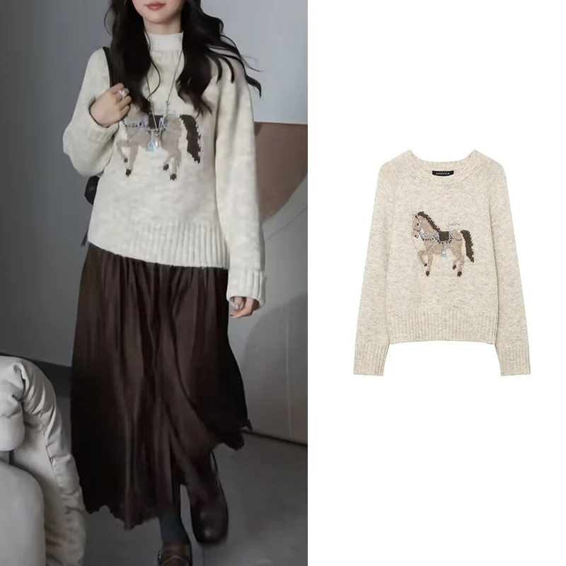 

HBHSF вязаный пуловер, блузка, новинка 2026, модный свободный теплый свитер с вышивкой в стиле ретро, женский шикарный молодежный праздничный свитер с Джокером