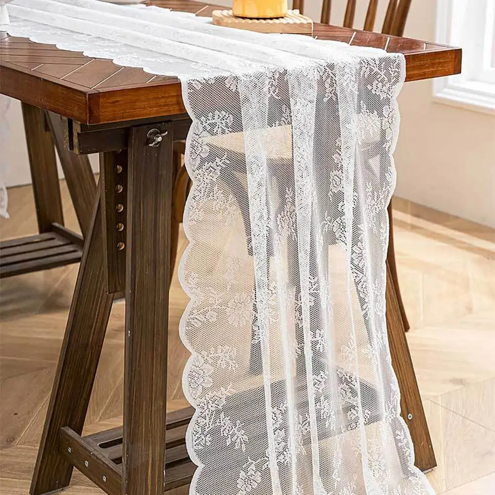 Soft Table Cover Boho Table Runner Vintage Floral Lace Table Runner Sheer Embroidery Tablecloth Decorative Wedding Bridal Shower