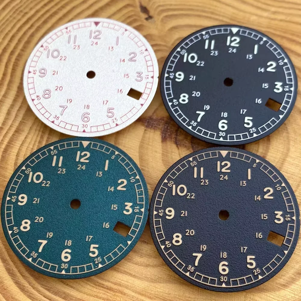 TANDORIO NEW 29mm Black/White/Cyan Matte Arabic Numeral Watch Dial For NH35 NH35A AUtomatic Movement  Green Luminous Dial