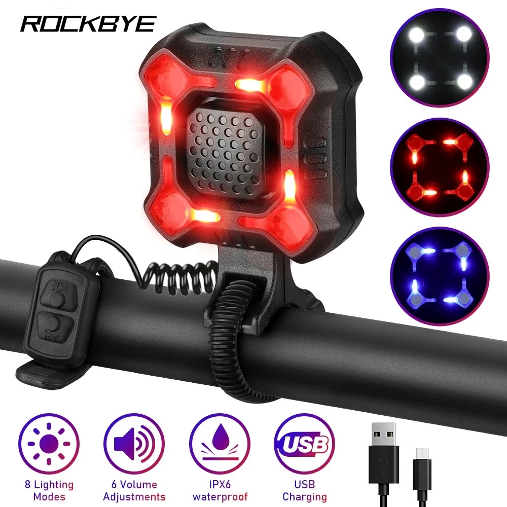 

Велосипедный звонок Rockbye, водонепроницаемый, с USB-зарядкой, 140 дБ, 6 режимов