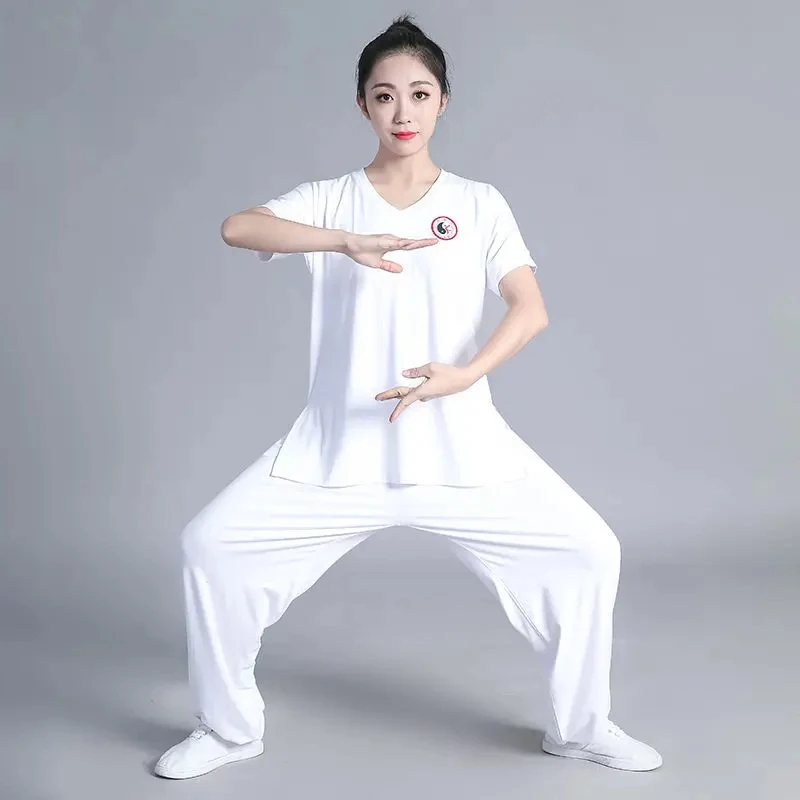 Chinese Style Tai Chi Suit Men Women Spring Summer Performance Suit Middle-aged Old Practice Martial Arts Dress Kung Fu Uniform
