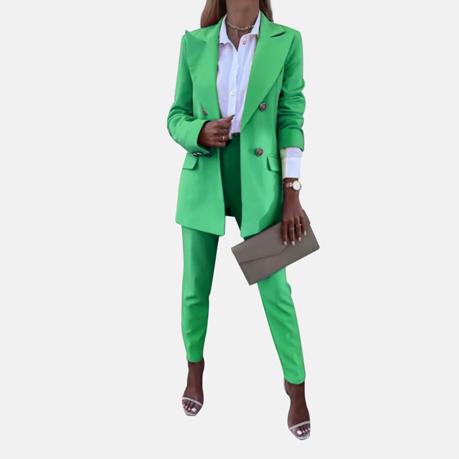 2024 Women\'s Formal Office 2PCS Pant Suits Solid Long Sleeve Jacket And Pants Set Female Spring Summer Elegant Matching Sets