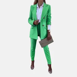 2024 Women's Formal Office 2PCS Pant Suits Solid Long Sleeve Jacket And Pants Set Female Spring Summer Elegant Matching Sets