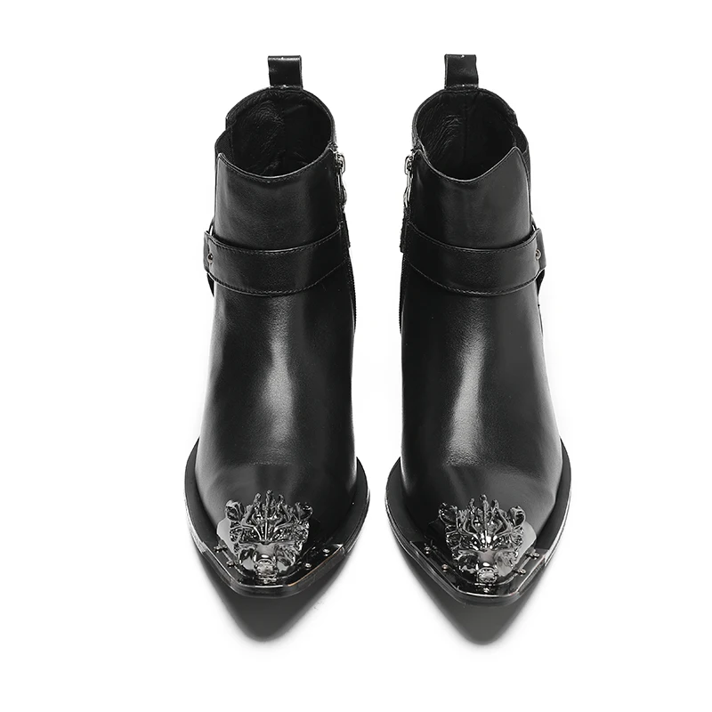 남성용 메탈 포인티드 지퍼 방수 버클 첼시 부츠 새 앵클 부츠 파티 가죽 신발