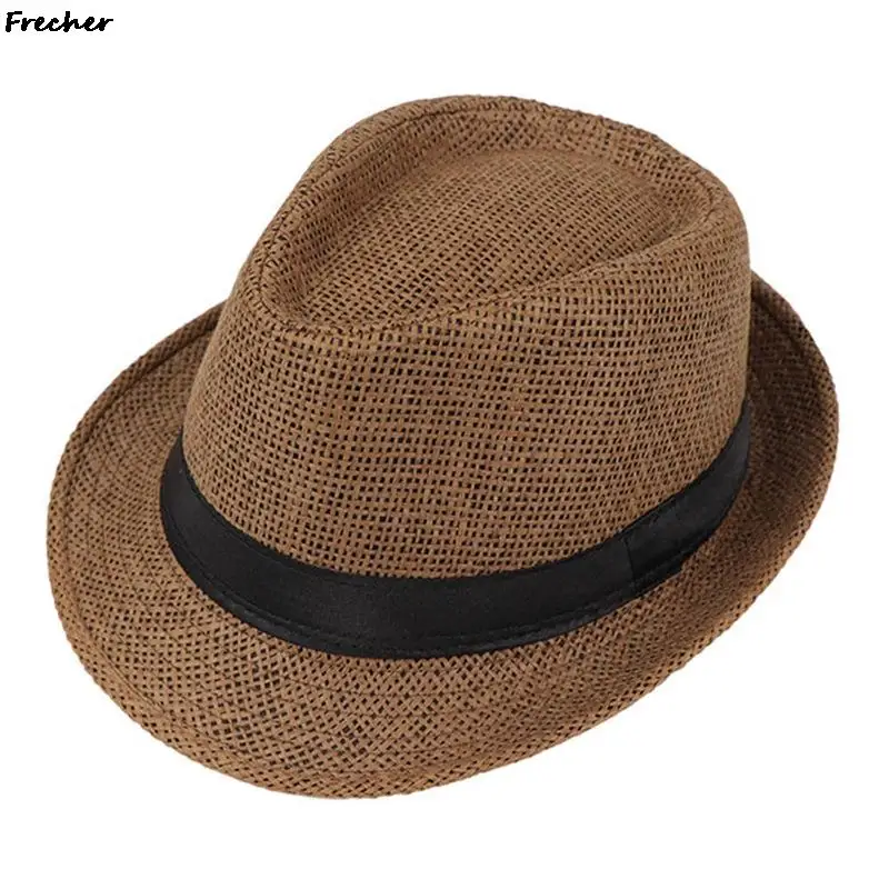 Children Beach Party Hat Straw Weave Panama Kids Summer Jazz Hats Wedding Party Costume Boys Flat Brim Fedora Chapeau Caps New