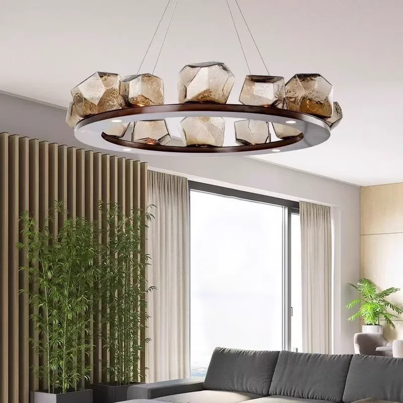 

Postmodern Round Art Stone G4 LED Suspension Chandelier Lighting for Foyer Entryway and Interior Home Decoration