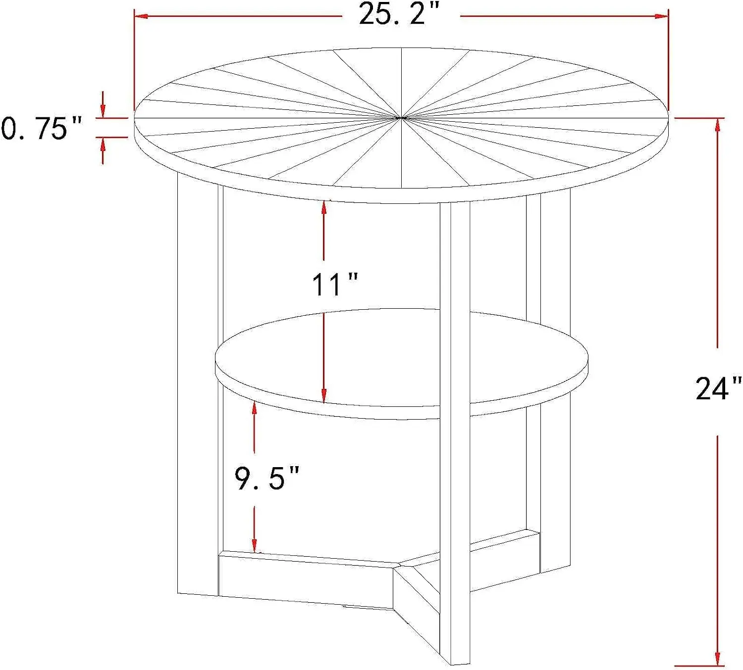 2 Tier Circle Sofa Side Table with Storage, Round Rustic Natural Wood Nightstand, Solid Bedside Table for Living Room, Office