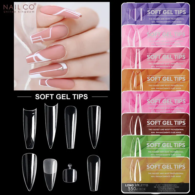 

NAILCO 440/500/550pcs Soft Gel Tips False Nail Full Cover Tips Soak Off Nail Extensions Long Ballerina Coffin French DIY Acrylic