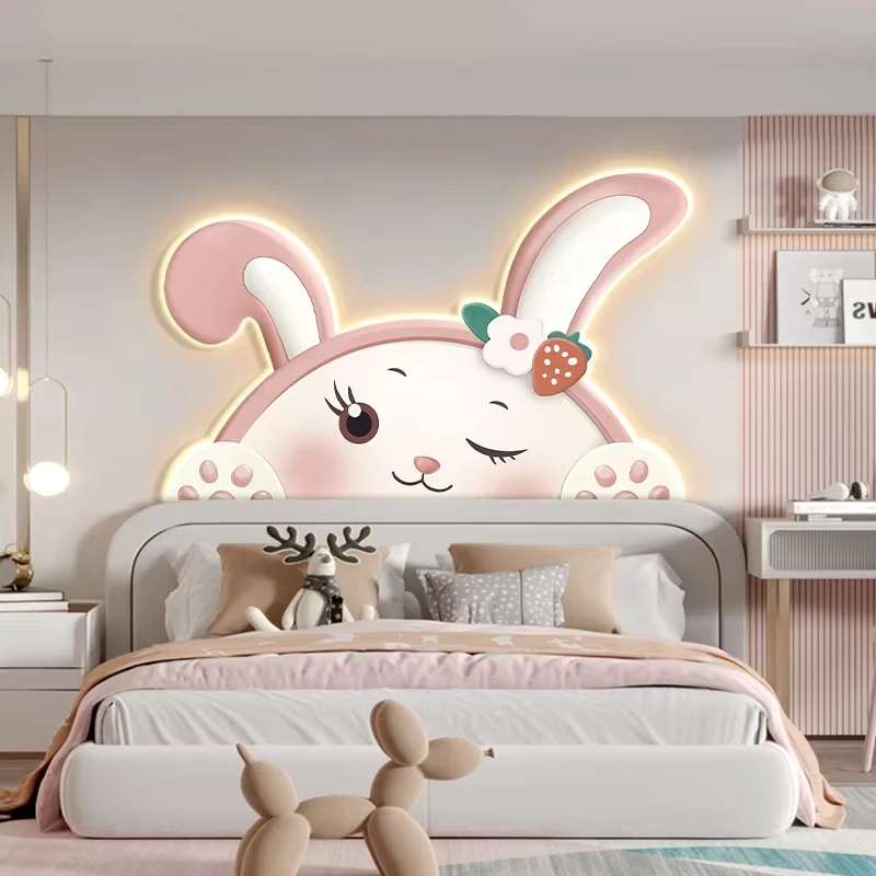 Modern Minimalist Children's Room Decoration Painting Bedroom Bedside Cartoon Rabbit Shaped Mural Led Light Wall Lamp Night Lamp