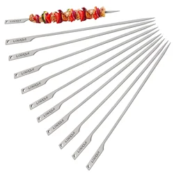 10pcs / 5pcs 10 Inch Flat Ti Barbecue Skewers Outdoor Backyard Picnic BBQ Grilling Kabob Skewers BBQ Sticks