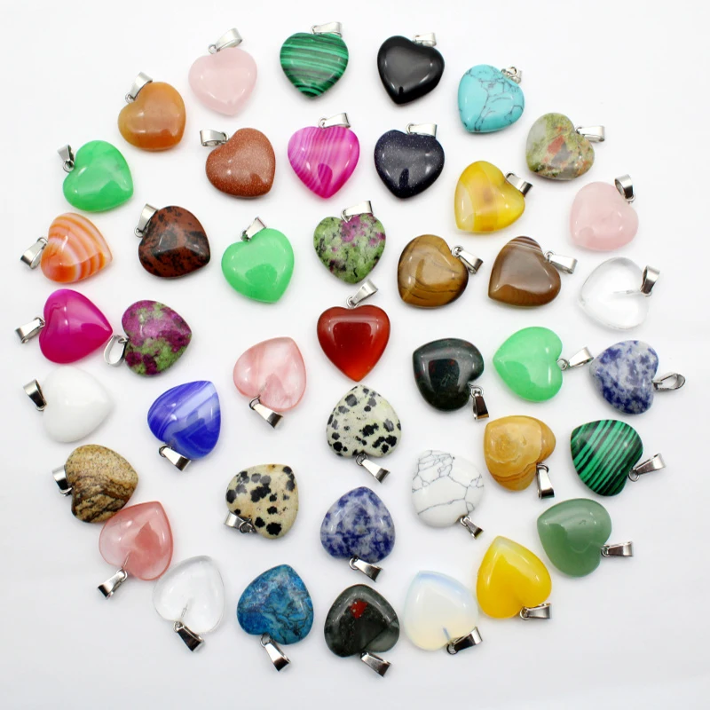 Wholesale 12pcs Natural Stone Opal Agates Crystal 20mm Heart Shape Pendant for Diy Earrings Necklaces Jewelry Making Decorative