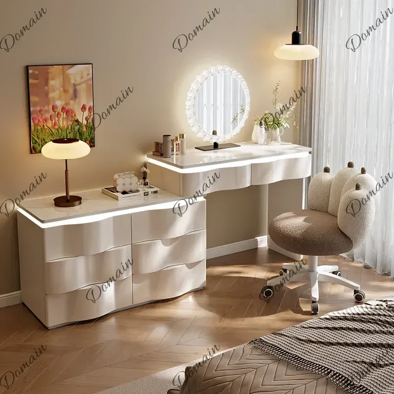 SM Light Luxury Dresser Bedroom Modern Simple Solid Wood Makeup Table Chest Cabinet Integrated Dressing Table Vanity Toiletries