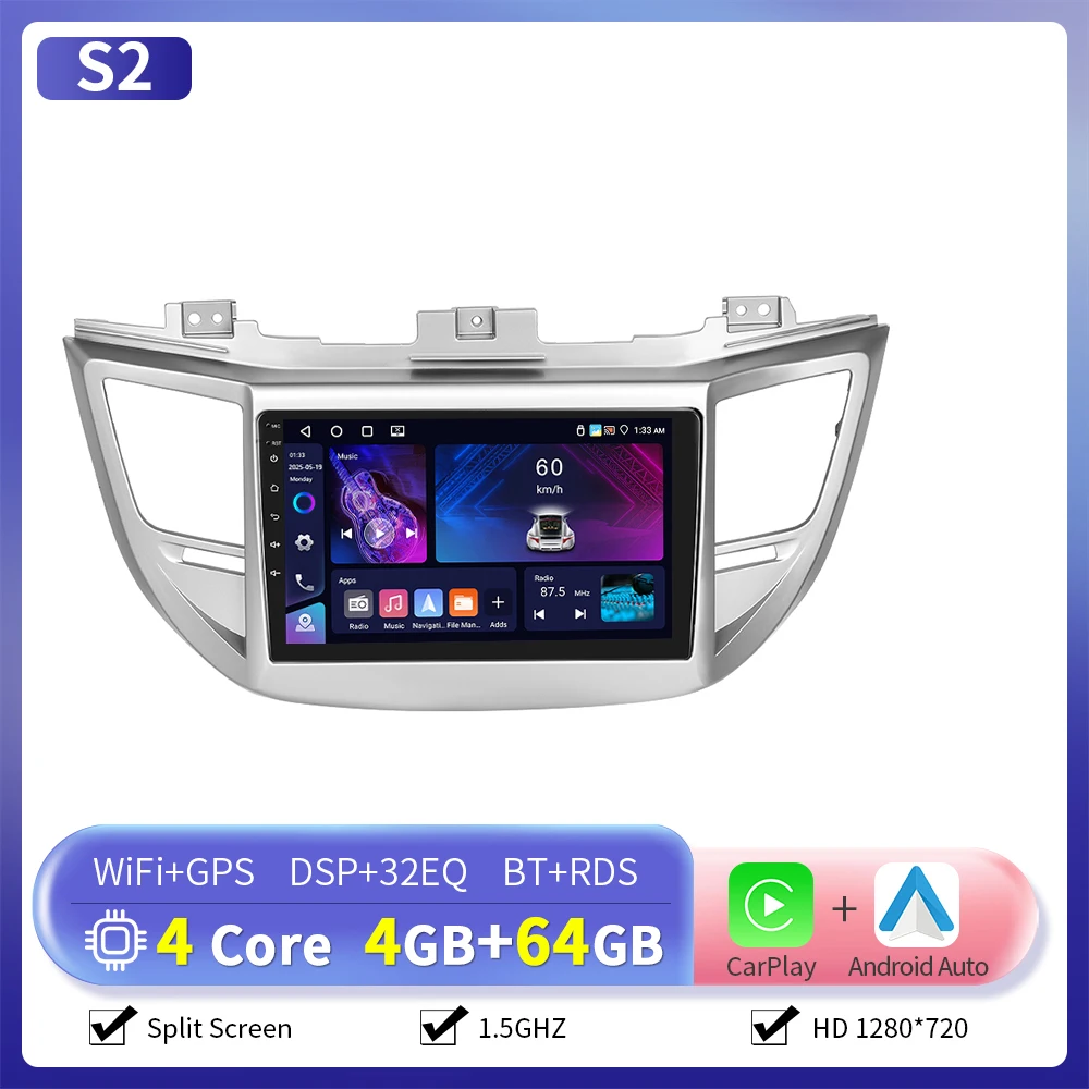 Camecho 6 + 128G Draadloze CarPlay Andorid Auto Radio Voor Hyundai Tucson 2015-2017 GPS Stereo 4G WiFi 2Din Multimedia Speler