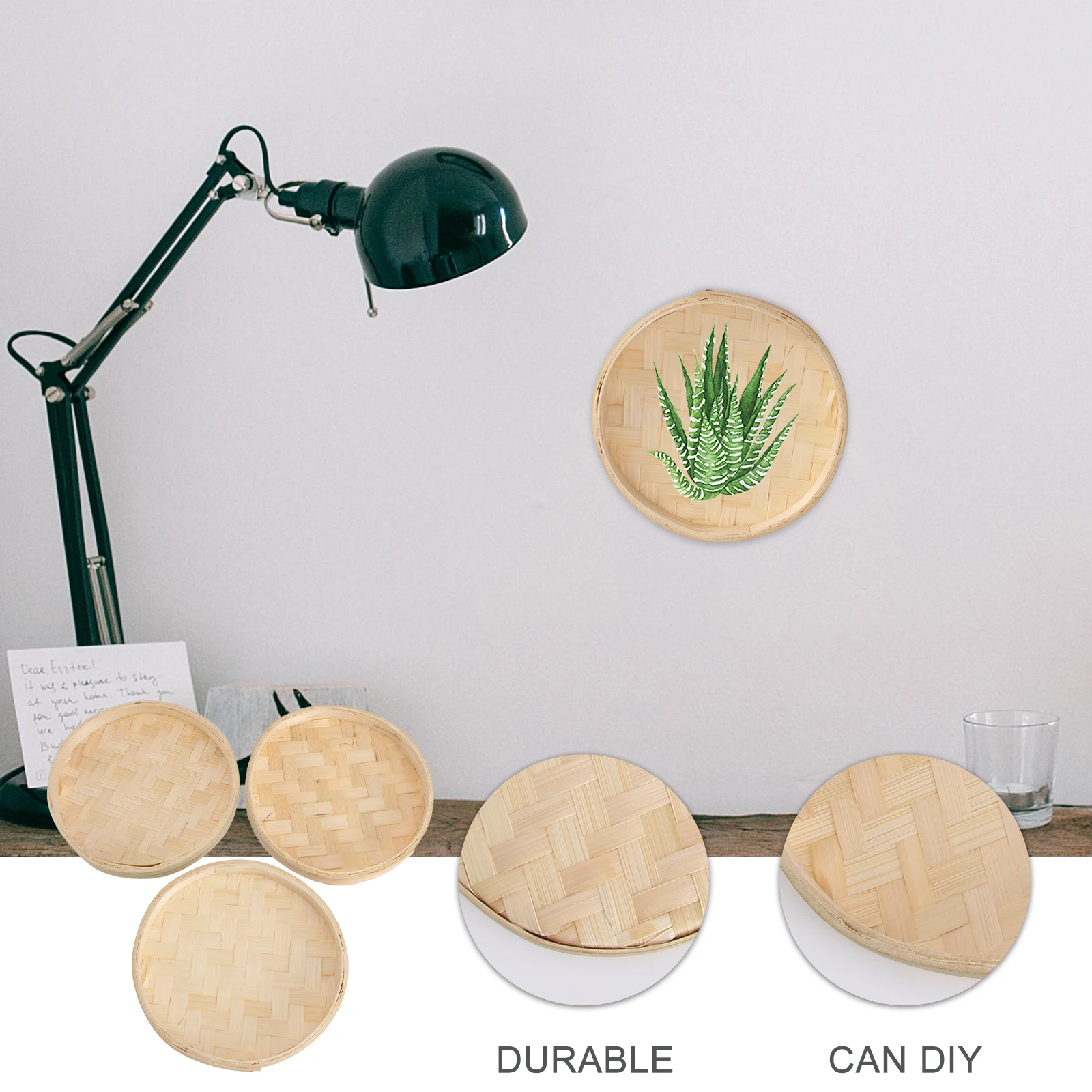 

3Pcs Bamboo Weaving Dustpans Decorative Scene DIY Painting Sieve Ornaments Bamboo Craft Durable Decor Decorative Dustpans