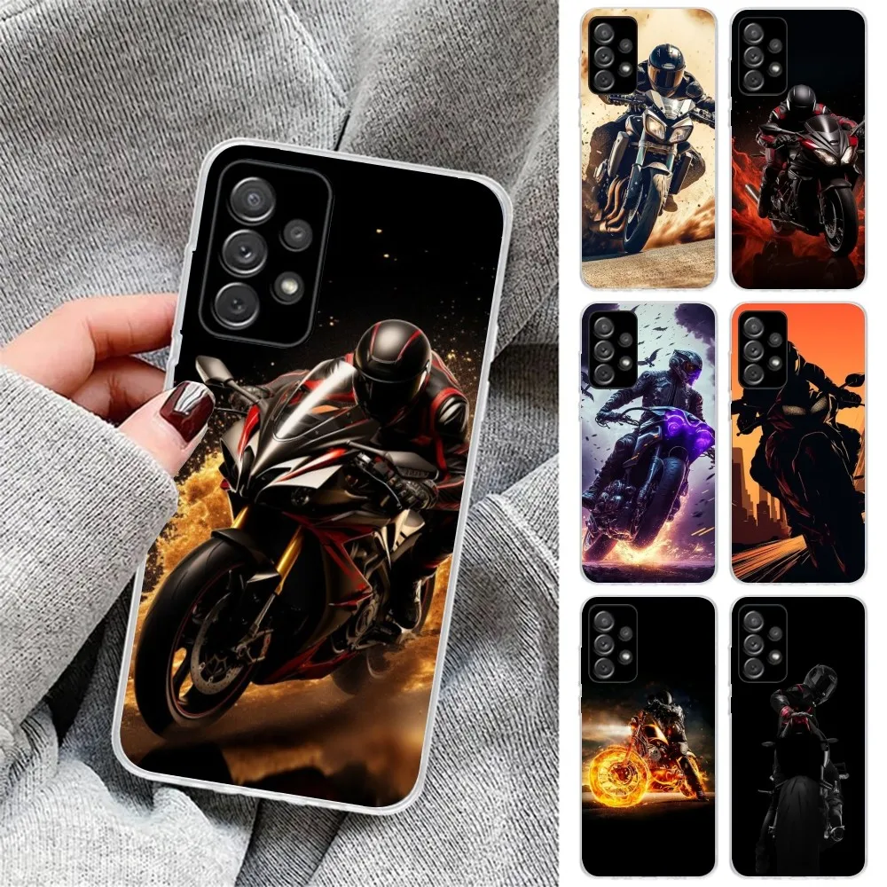 Motorcycle Rider Mobile Cell Phone Case for Samsung Galaxy S23 S22 S21 Plus Ultra A12 A32 A53 Clear Phone Cover Funda