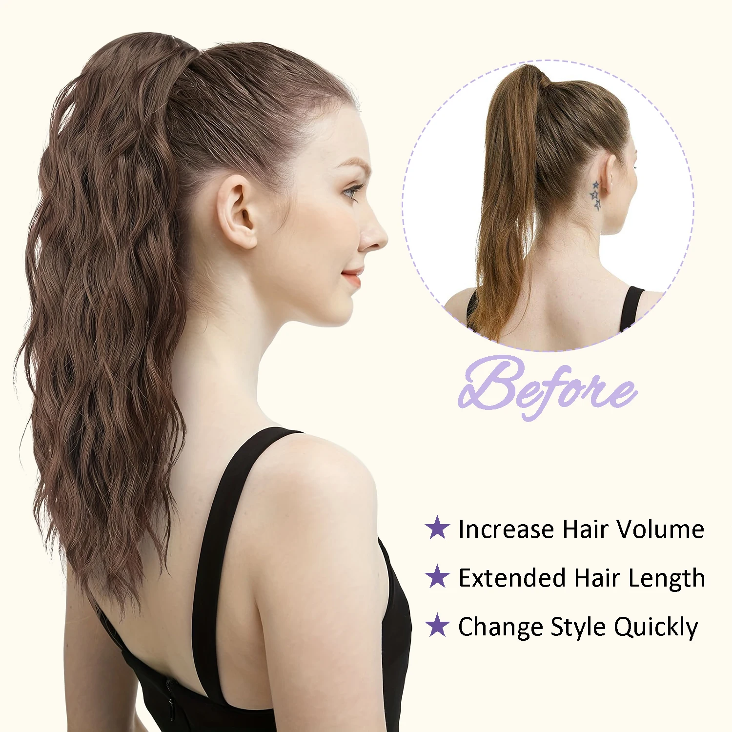 الاصطناعية موجة طبيعية الرباط ذيل حصان تمديد 18 بوصة طويلة متموجة كليب في ذيل حصان هيربيسي للاستخدام اليومي للحفلات 2026