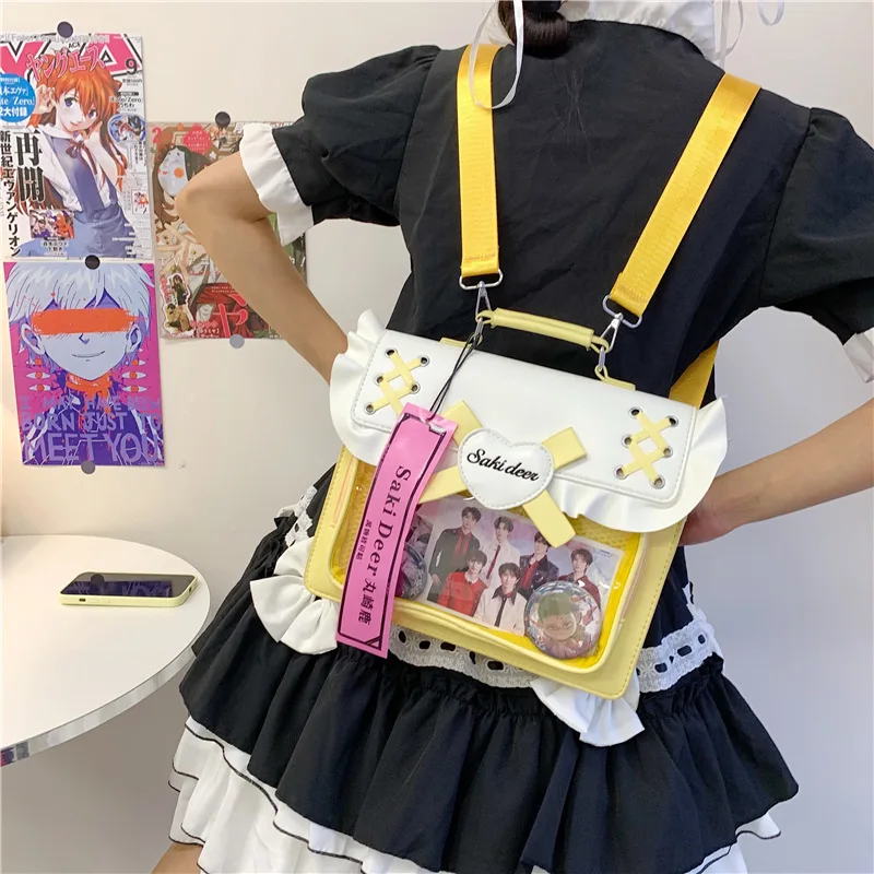 HAEX Sweet Girls Backpacks 2025 Fashion Ruffles Cross DIY Anime Badge Ita Bags Women Dopamine Y2K Designer Mochilas Para Mujer