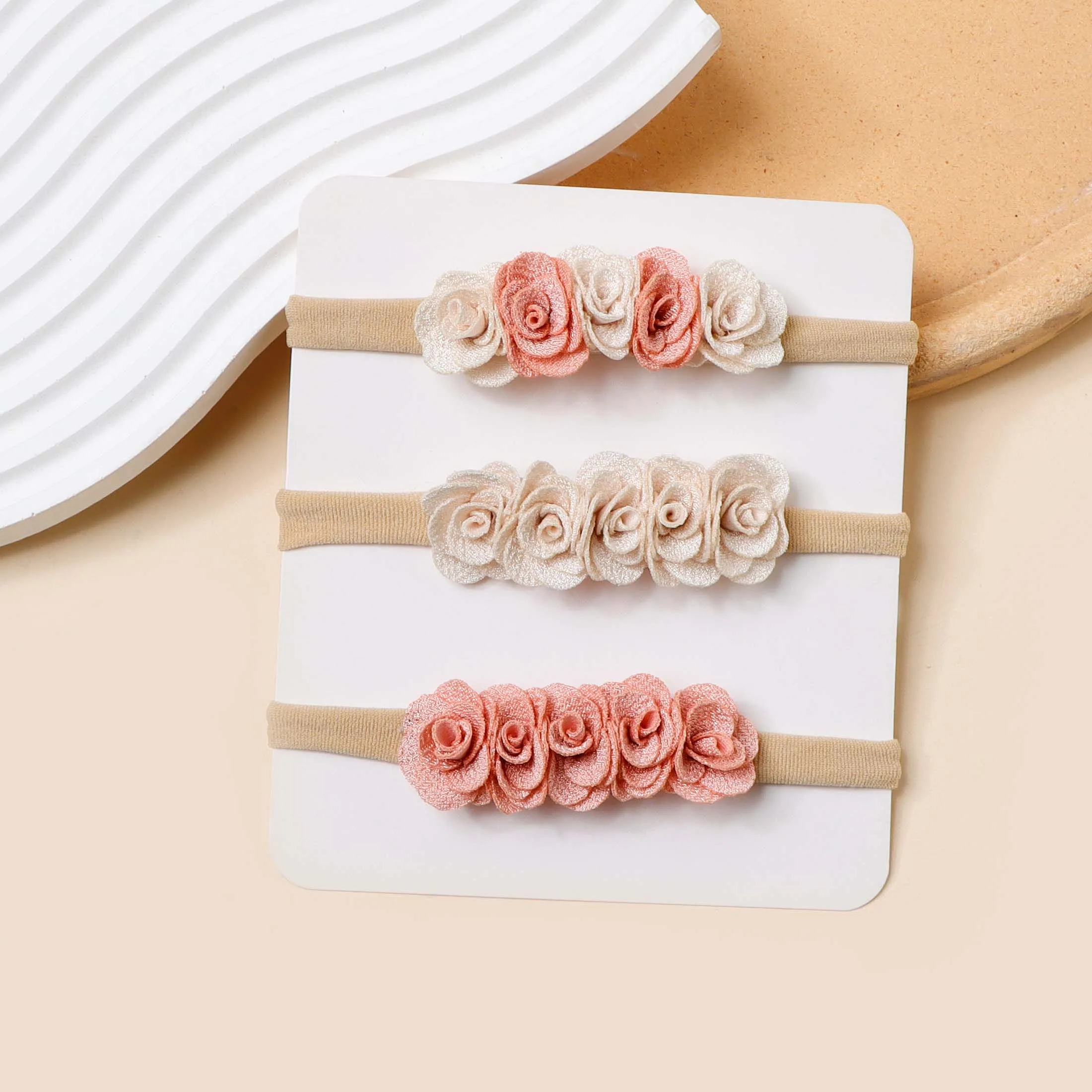 

Набор из 3 розовых повязок на голову с цветами для новорожденных и малышей, аксессуары для фотосессий, милые повязки для волос