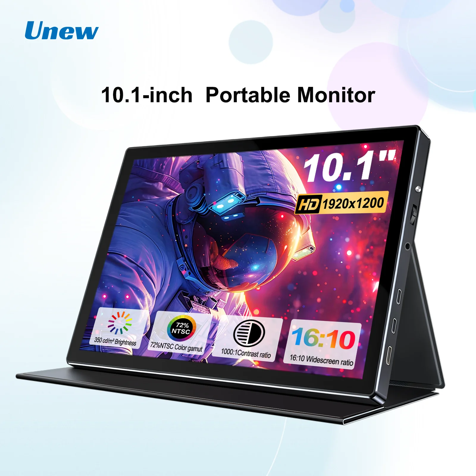 

Портативный монитор Unew 10.1 дюйма 1920x1200 - Type-C/HDMI, кожаный чехол и крепление VESA 75x75 мм, подходит для мобильных телефонов, ноутбуков, ПК, автомобилей