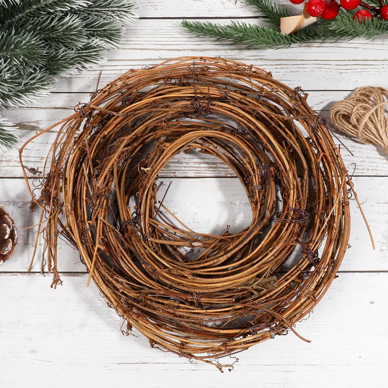 1 Rolle Weinrebe Kranz Rattan Ring Dekor DIY Girlande Weihnachten Handwerk Reben Basis für Herbst Winter nach Hause Wand Party Dekoration – Detail 2