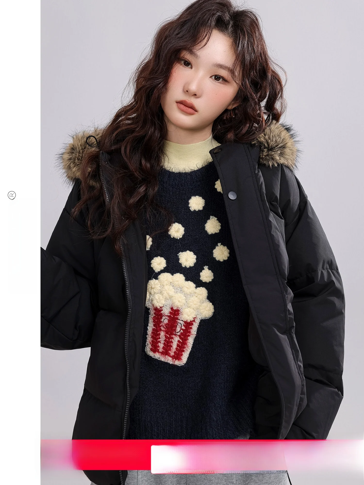 

Yuxiang Retro Sle Bla Fur Collar Bread ape down Jaet Women's Winter Coat Warm Thiened Polyester Fiber Long Sve