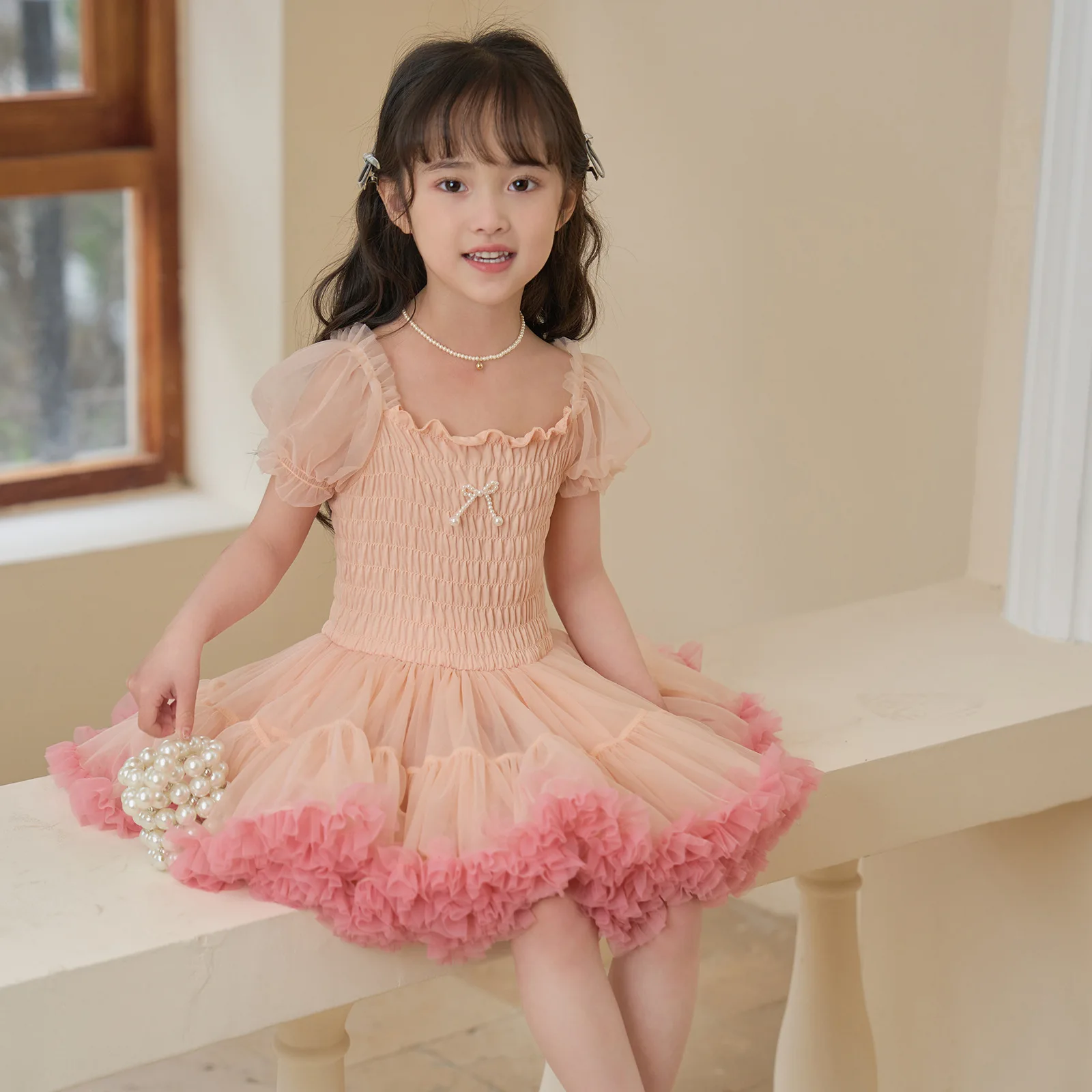 Fashion Baby Girl Princess Butterfly Tutu Dress Puff Sleeve Child Tulle Vestido Pageant Party Birthday kids Clothes L216