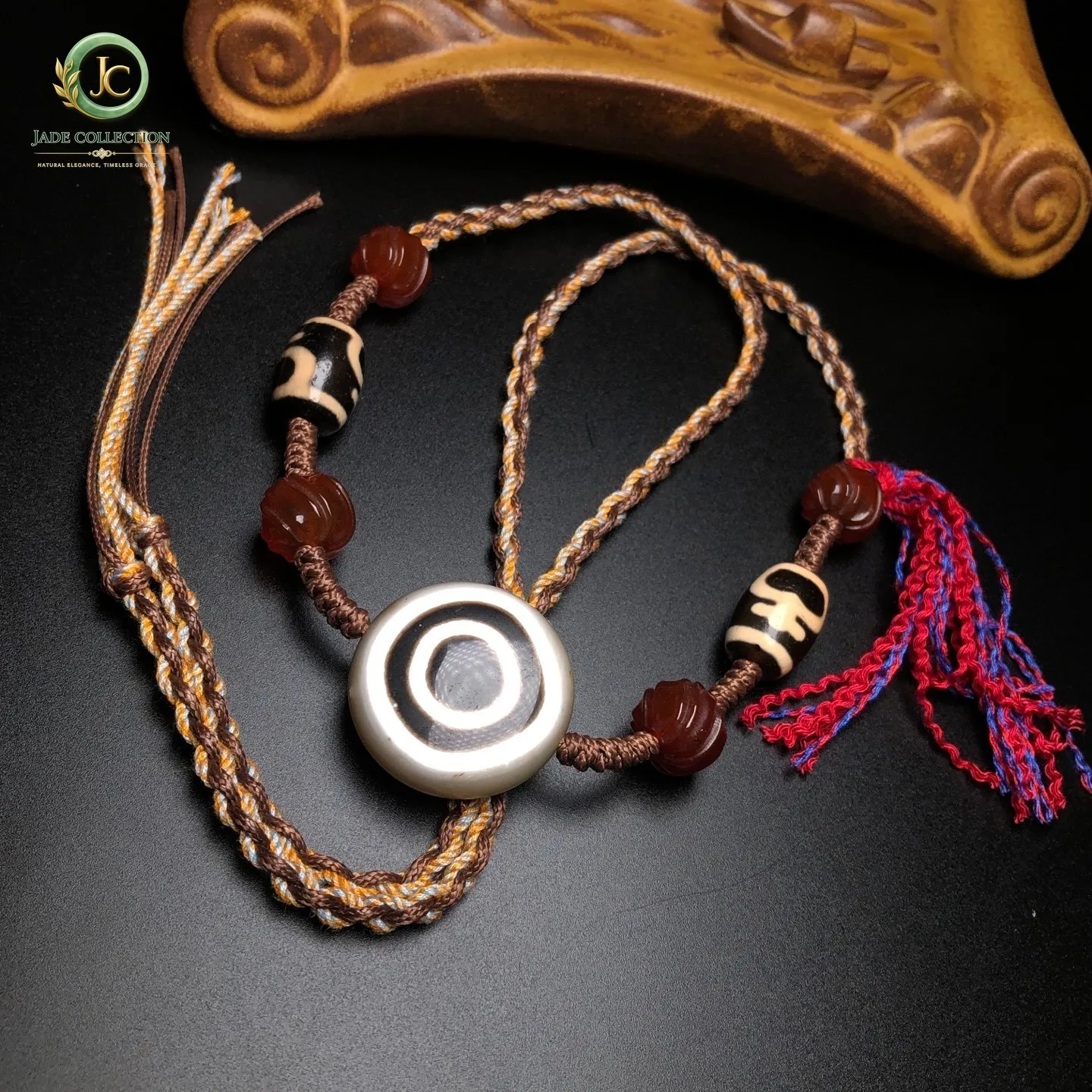 Rare Tibetan Buddhism Agate Sky Eyes Dzi Bead Amulet Necklace Pendant Z1896