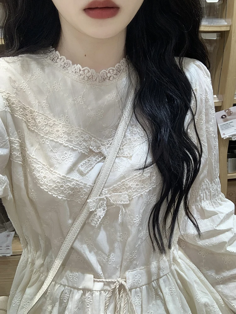 Mori girl elegant white dress new spring long sleeve women sweet vestidos