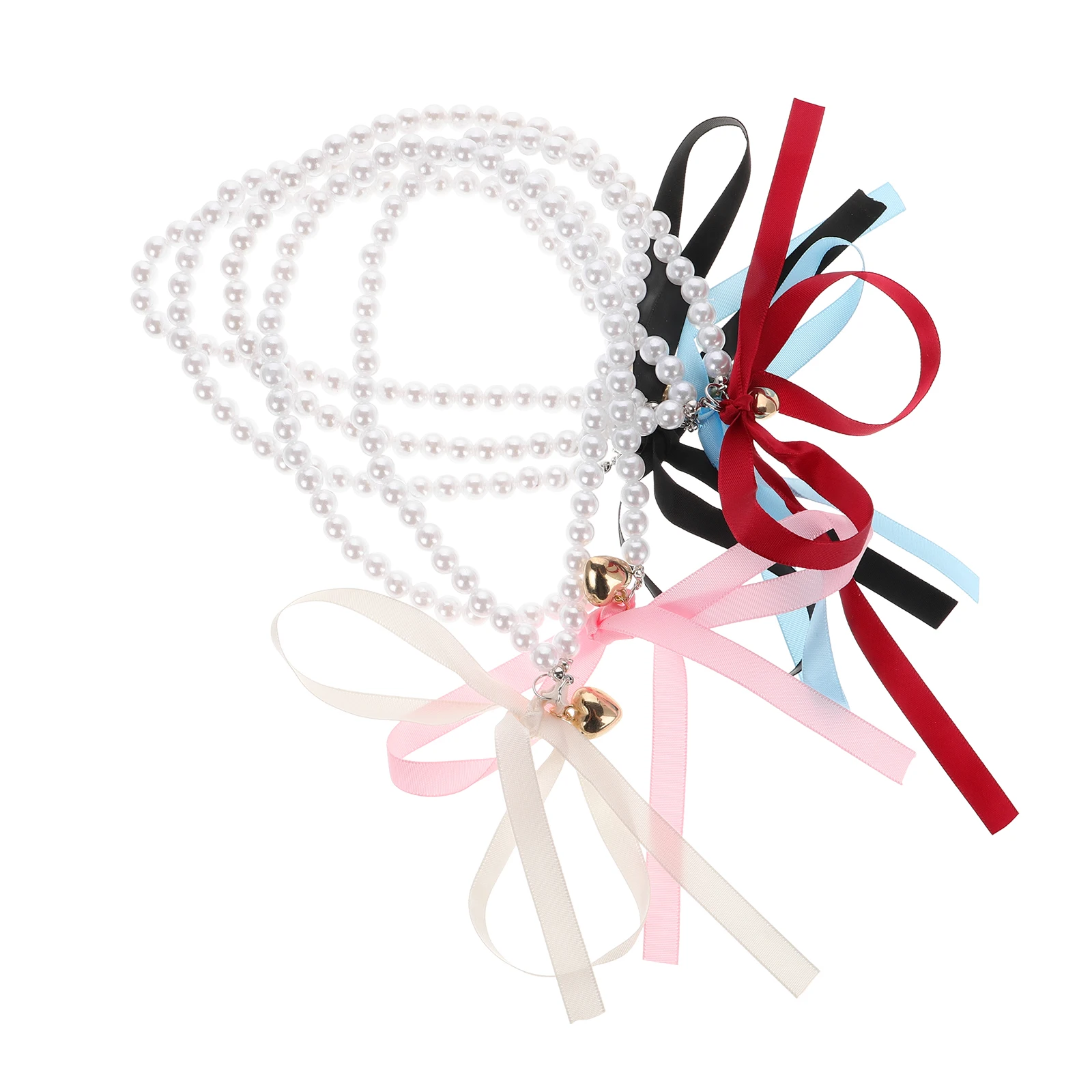 

5pcs Pearl Necklace Elegant Bow Ribbon Clavicle Chain Adjustable Women Simple Stylish Dainty Pearl Bows Necklace