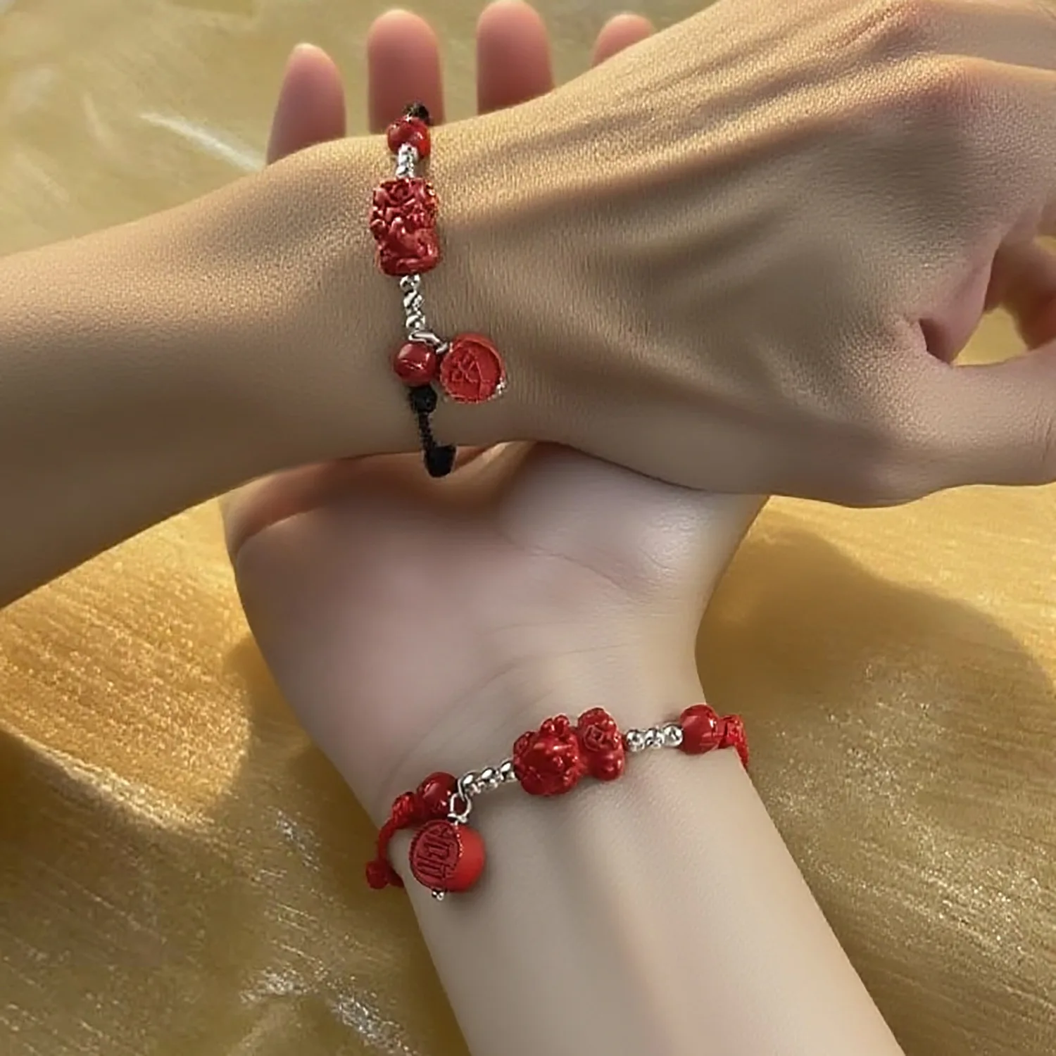 Couple Bracelet, Female Male Pair, Six Character Mantra, Buddha Beads, True Life, Red Rope