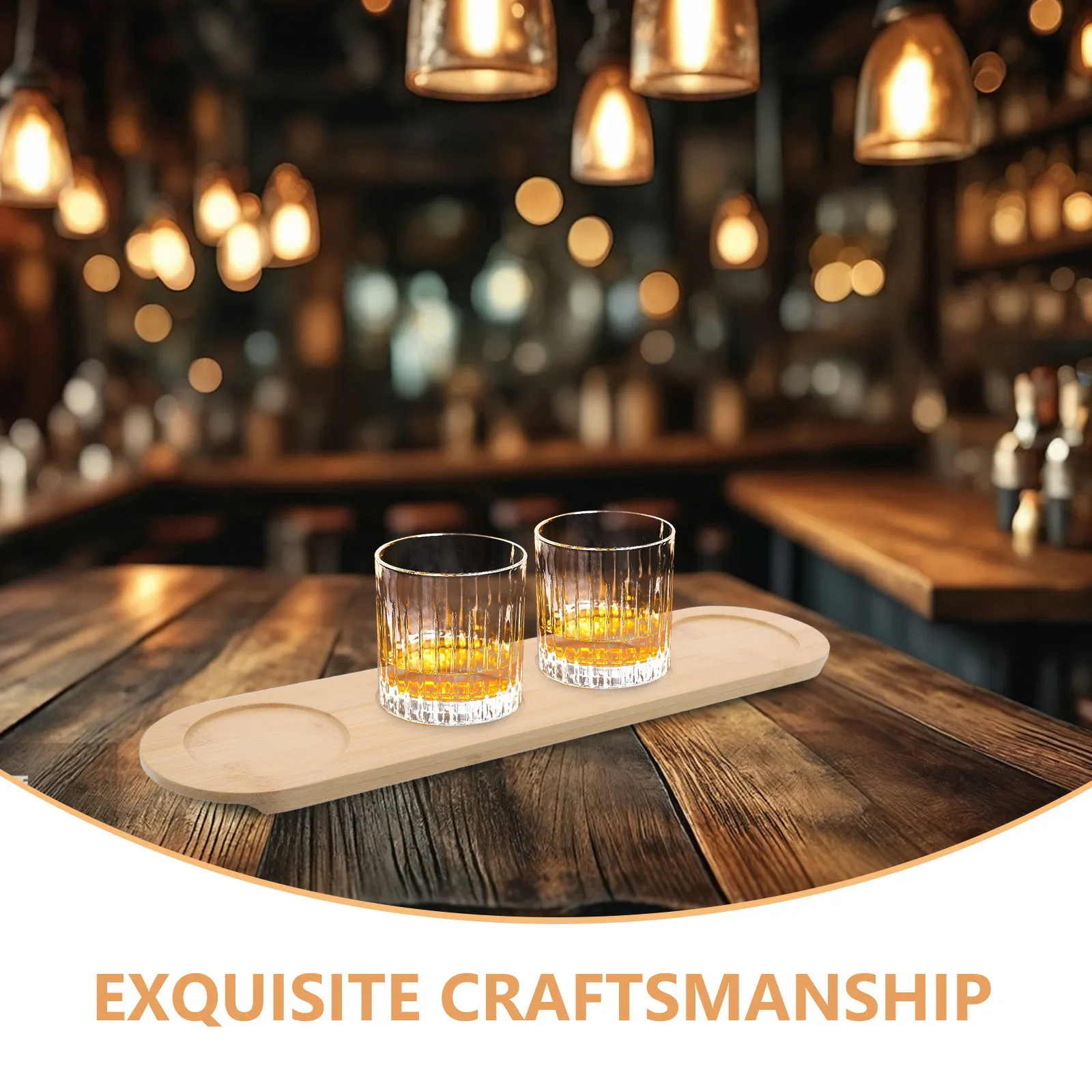 Bamboo Whiskey Glass Holder Tray 4-Hole Design for Wine Tasting Flight Boards Bar Restaurant Ktv Party Serving Elegant