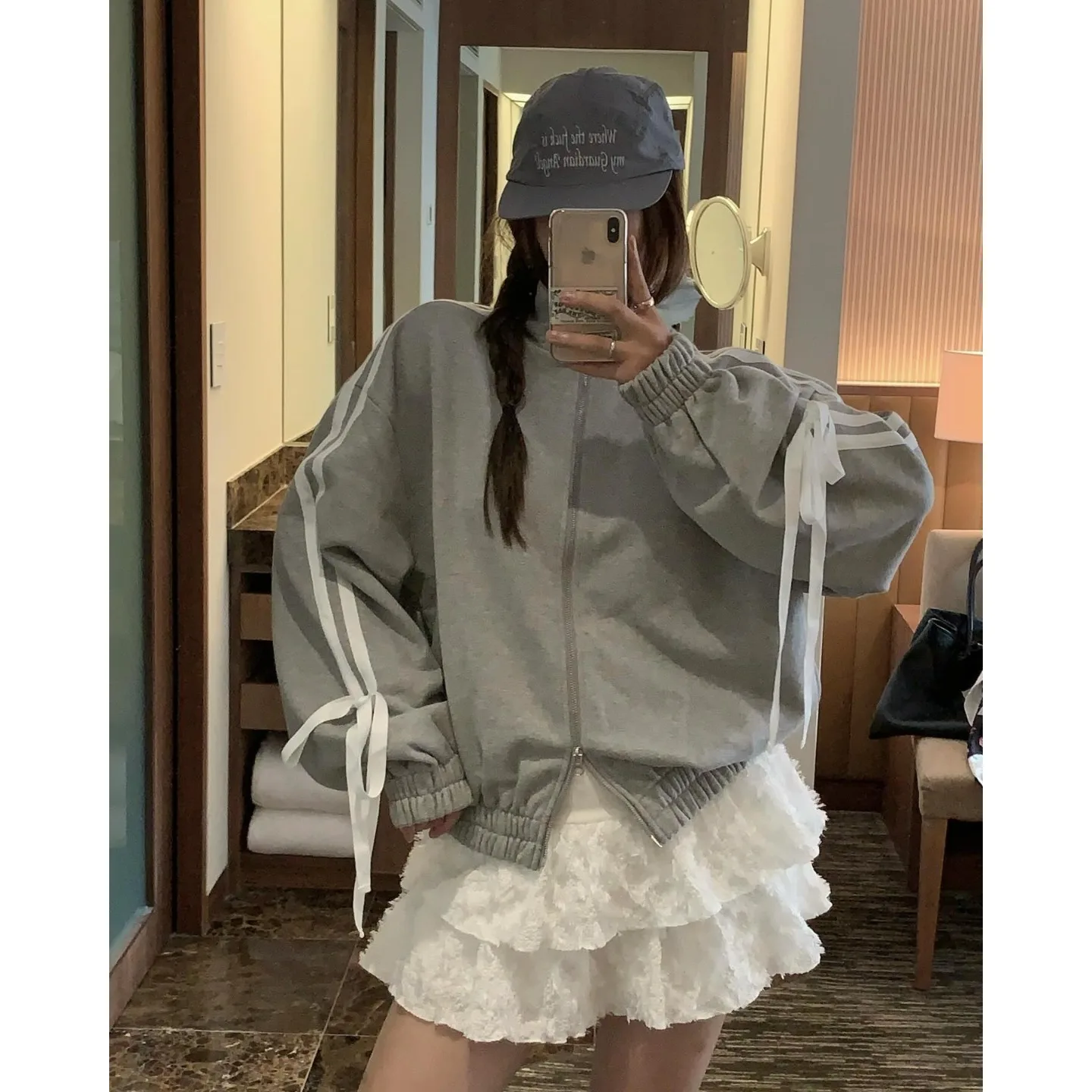 

Зимняя толстовка на молнии с воротником-стойкой и флисовой подкладкой, с завязками на талии, однотонная, свободного кроя, в уличном стиле