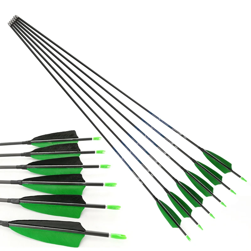 Pure Carbon Arrow Shafts, Archery Spine, Recurve Bow, Longbow Hunting, Shooting, 500, 600, 700, 800, 900, 1000, ID4.2mm, 6 Pcs