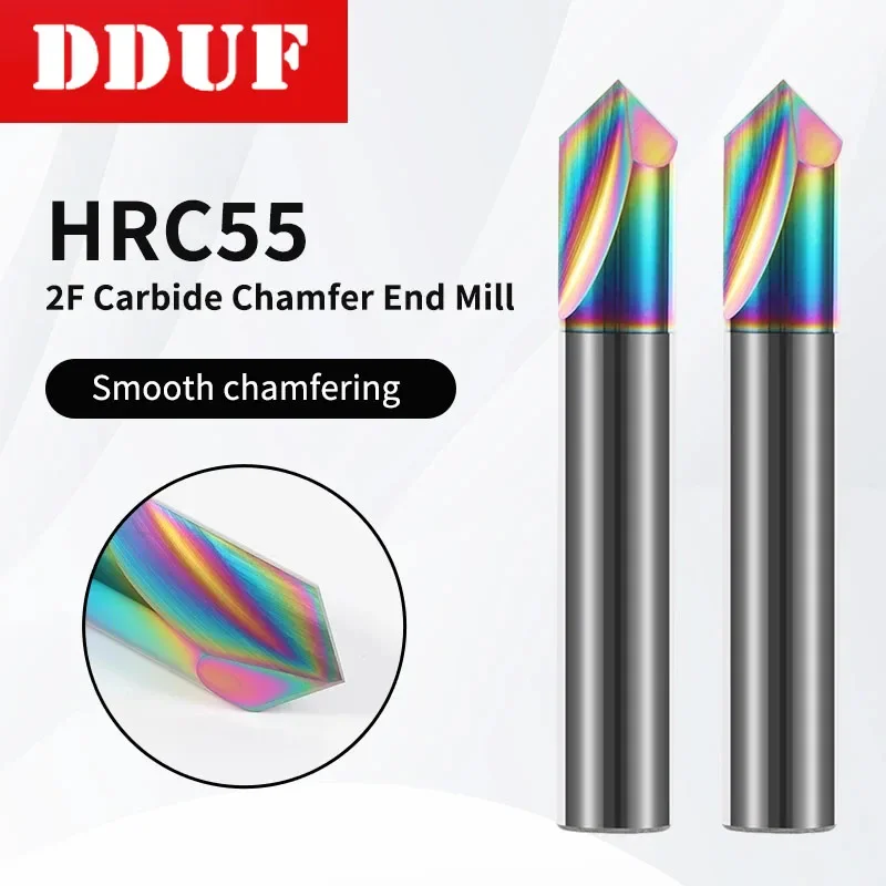 

DDUF HRC55 2F Chamfer Milling Cutter Colorful Coated 90 Degree Straight Groove Carbide Endmill CNC Router Bit Cutting Tool